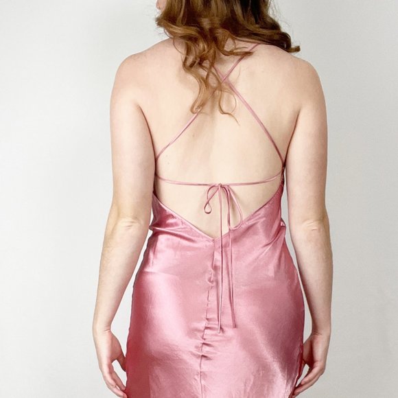 Vintage Slip Dress Lace Silky Sexy Low Open Back Slits Midi Maxi Chemise Barbie - Picture 4 of 5